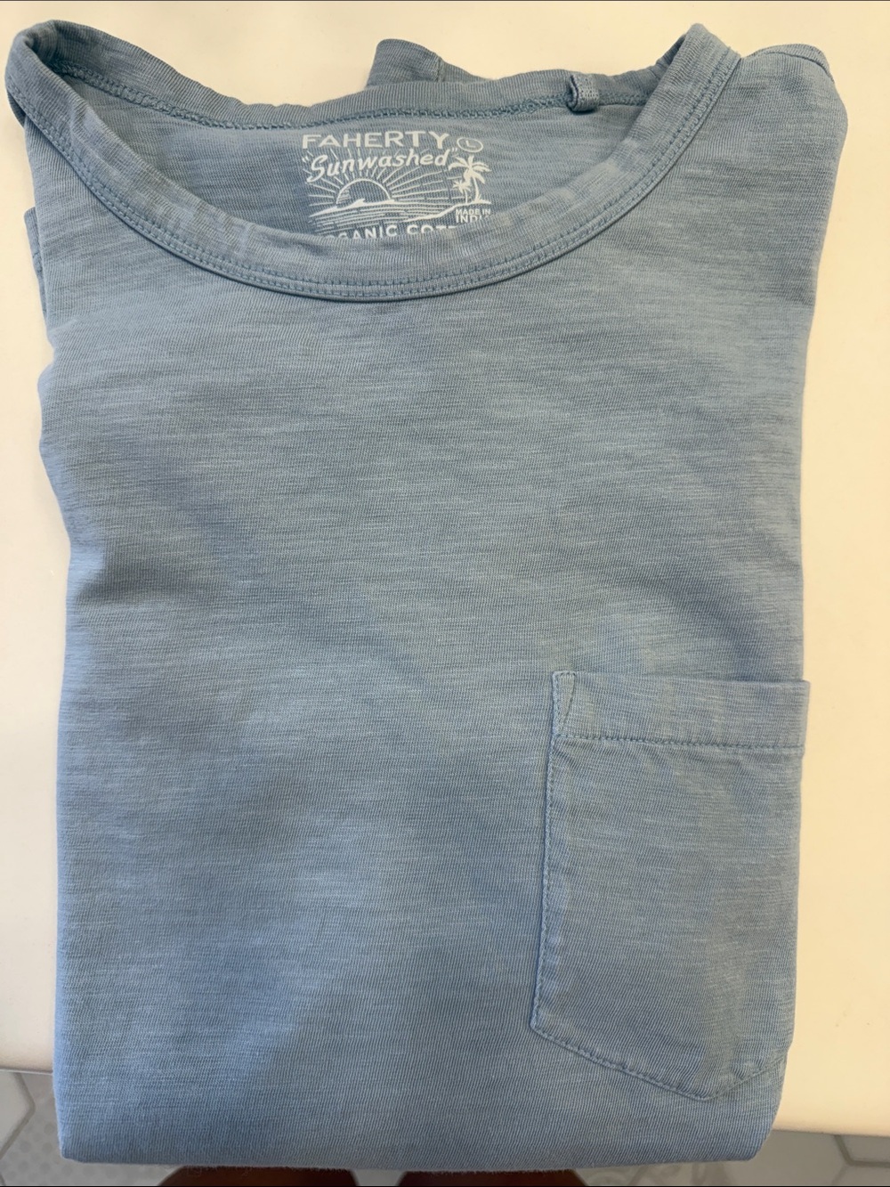 Faherty Light Blue Sunwashed Pocket Tee